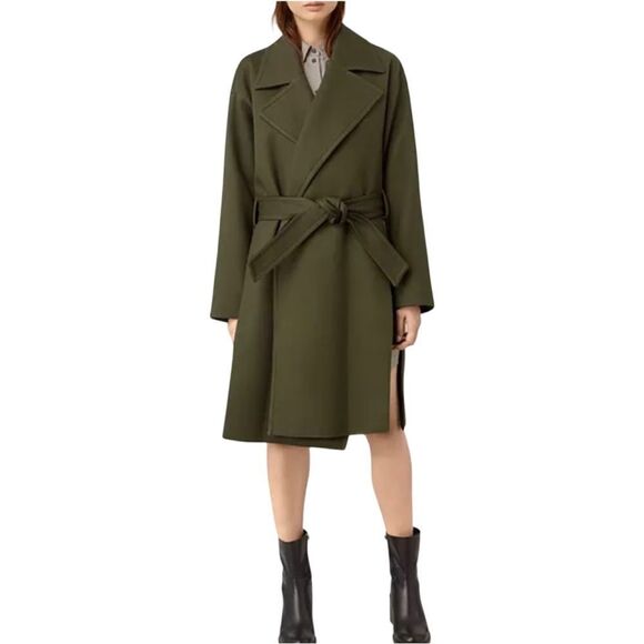 ALL SAINTS Olive‎ Green Twill Indira Penza Winter Trench Coat - Picture 6 of 15